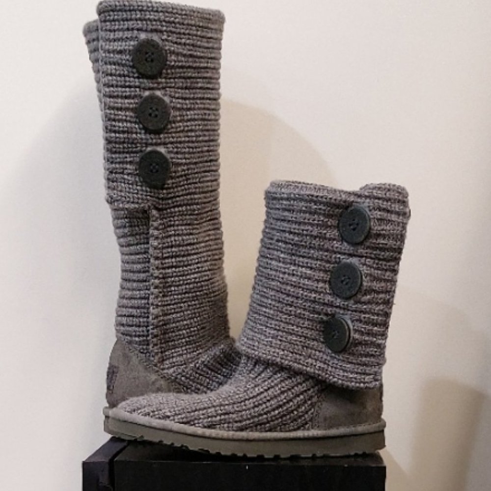 💥HOT ITEM💥UGG Cardy Sheepskin Wool Treadlite Slouch Button Boot in Grey - Picture 6 of 16